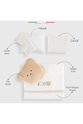 Elelelife Baby Bear 6 Parça Oyun Parkı Park Yatak Bebek Uyku Seti Bej
