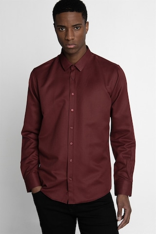 Tudors Modern Slim Fit Pamuklu Kolay Ütü Armürlü Erkek Gömlek-26633 Bordo