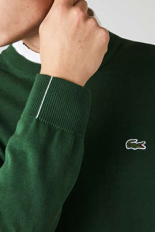 Lacoste Men's Regular Fit Crew Neck Dark Green Bisiklet Yaka Organik Pamuk Kazak Koyu Yeşil Koyu Yeşil