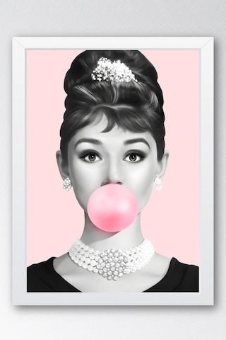 Audrey Hepburn Pembe Sakız Balonu Çerçeveli Tablo - Pop Art Poster Tablo