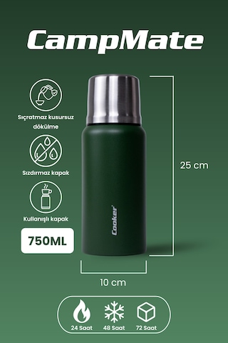 Cooker Campmate 750 Ml Paslanmaz Çelik Termos Ckr2106 Haki