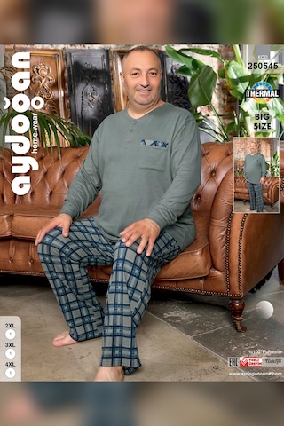 Aydoğan Erkek Emir Büyük Beden Kışlık Termal Gri Pijama Takımı 0545 Gri