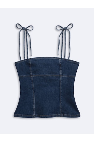 LTB Junna Slim Fit Askılı Dark İndigo Crop Bluz