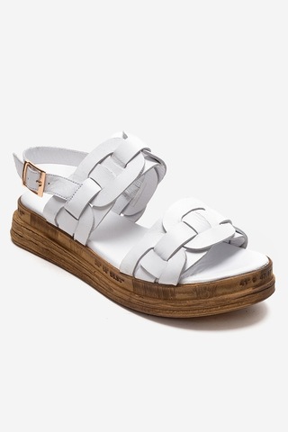 Luvishoes Elvoro Beyaz Hakiki Deri Örgü Bantlı Kadın Sandalet