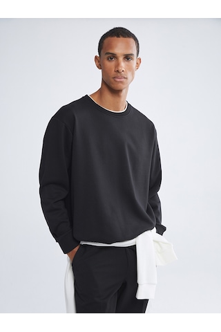 Lcw Vision Siyah Bisiklet Yaka Erkek Kalın Sweatshirt