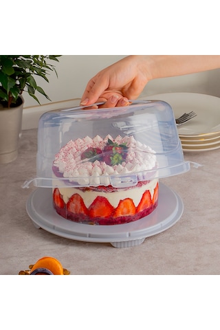 Porsima 1092 Yuvarlak Kek Pasta Fanusu Saklama Kabı 25 CM Gri