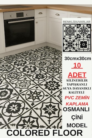 30cmx30cm 10 Adet Yapışkanlı Osmanlı Çini Floor Pvc Panel Zemin Kaplama Paneli Arkası Kauçuklu 2124 Renkli