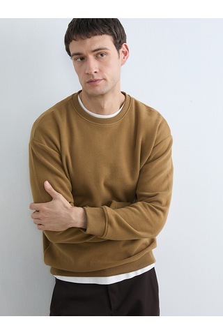 Lcw Vision Kahverengi Bisiklet Yaka Erkek Sweatshirt