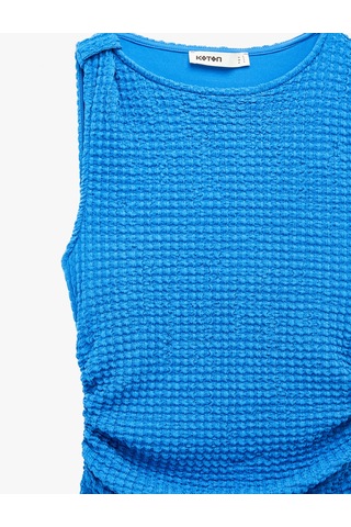 Koton Bürümcük Kumaş Drapeli Kayık Yaka Kolsuz Slim Fit Uzun Kalem Elbise Mavi 6sak80010uk Mavi