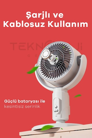 F1 Fan Masaüstü Ve Ayaklı Kullanım Şarjlı Döner Başlı Zaman Ayarlı Kumandalı 5 Kademeli Vantilatör