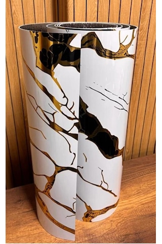 60cm X 3 Metre Tek Parça Yapışkanlı Rulo Gold Mermer Desenli Duvar Paneli Kağıdı Silinebilir Tjjc Altın - Beyaz