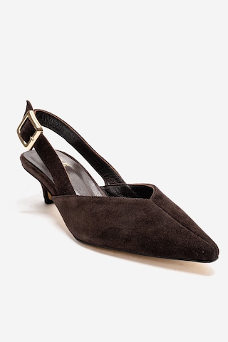 Luvishoes Dıorıs Kahverengi Süet Hakiki Deri Kadın Kısa Topuklu Ayakkabı