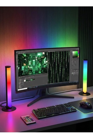 2'li Set Bluetoothlu Rgb Ambiyans Ledi Masaüstü Masası Rgb Ekolayzer Led Işık Çubuğu .