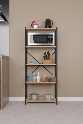 Metal Mutfak Rafı 5 Raflı Dekoratif Malzeme Dolabı Atlantik Çam