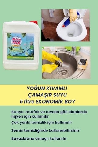 Nanopax Ultra Yoğun Kıvamlı Sıvı Çamaşır Suyu 5 Litre - Güçlü Beyazlatıcı Ve Leke Çıkarıcı Tekli