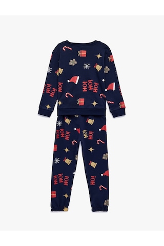 Koton Pamuklu Uzun Kollu Bisiklet Yaka Yılbaşı Desenli Pijama Takımı Lacivert Desenli 6wmb10333tk Lacivert Desenli