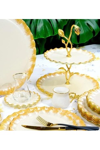 Glore Latte Altın Yaldızlı Cam Kurabiyelik 26089