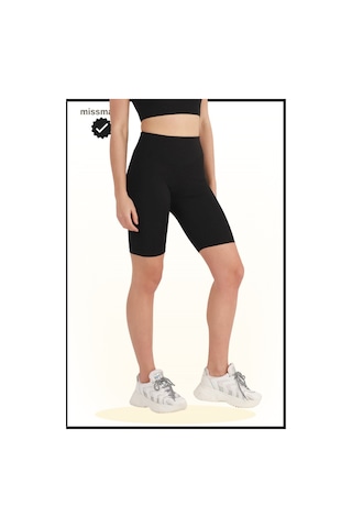 Missmaral Kadın Siyah Yüksek Bel Toparlayıcı Tayt Kısa Spor Şort Deniz Havuz Spor Biker Shorts 1070 SiYAH