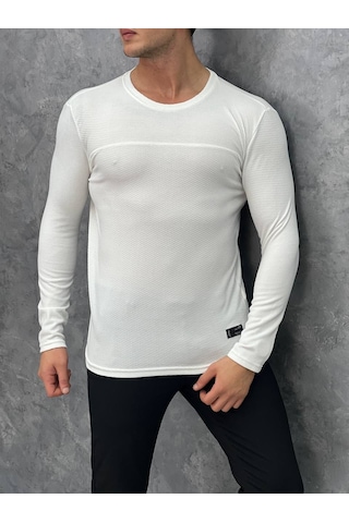 Modefendi Yan Örme Detaylı Pamuklu Açık Sweatshırt Beyaz