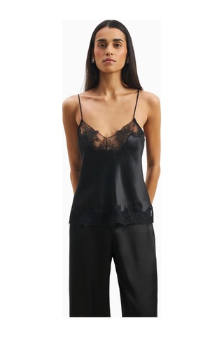 Because Of Alice Satin Lace Detail Camisole V Yaka Kadın Bluz Siyah