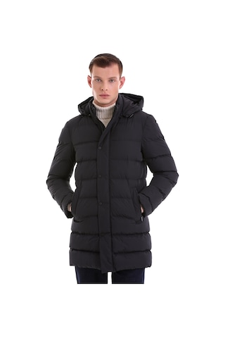 Hatemoğlu Lacivert Slim Fit Hakim Yaka Kapüşonlu Basic Kaban 22232023A008 Lacivert