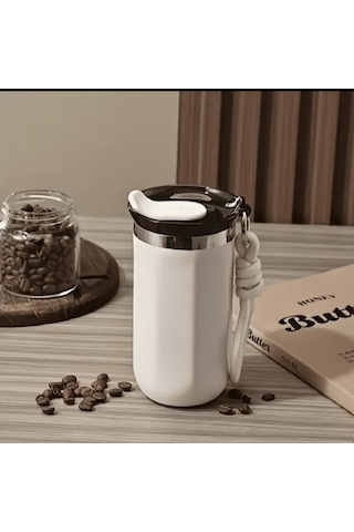 350 Ml Paslanmaz Çelik Bardak Termos, Çift Katmanlı, Sızdırmaz Kapaklı Krem