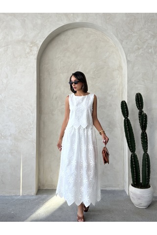 Verymoda Nakışlı Kolsuz Bluz D2872 Krem