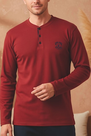 Kompedan Erkek Patlı Yaka Kareli Pamuklu Pijama Takımı Bordo Bordo