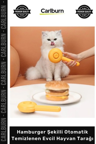 Petshop Kedi Köpek Tüy Toplama Masaj Hamburger Şekilli Otomatik Temizlenen Evcil Hayvan Tarağı