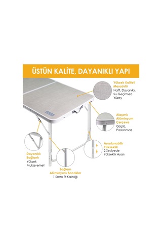 Portatif Kamp Masası, 2 Yükseklik Ayarlı, Katlanır Piknik Masası, Kolay Taşınabilir Alüminyum Masa - 90x50 - Mer Genel