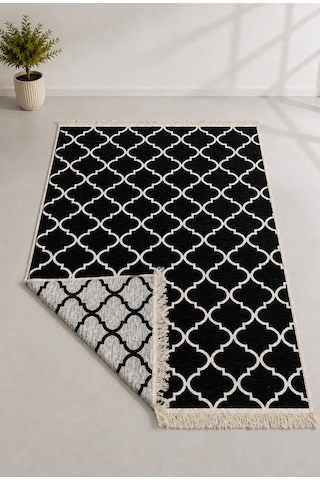 Kilim Paspas Çok Amaçlı Halı Makinede Yıkanabilir Toz Yapmaz Siyah 6