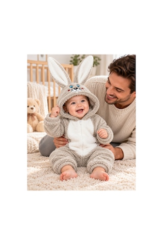 Messlife Peluş Tavşan Kulaklı Bebek Tulumu Ekru - 932206337 Ekru