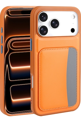 Apple Uyumlu iPhone 17 Pro Max Kılıf Kartlıklı Zore X-kart Silikon Kapak Kahverengi