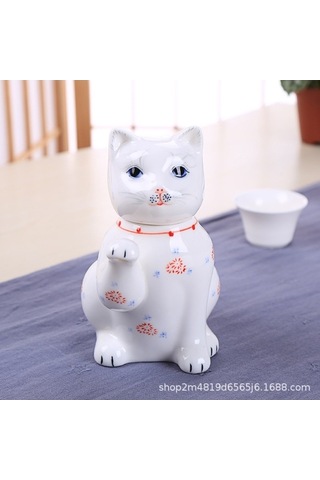 Pazly Sevimli Şanslı Kedi Seramik Pot 280 Ml Sanbuyos Kedi Karafı