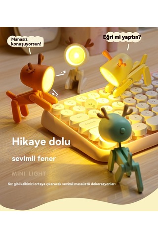 Yeni Karikatür Gece Lambası Geyik Masa Lambası-pembe Açık Pembe