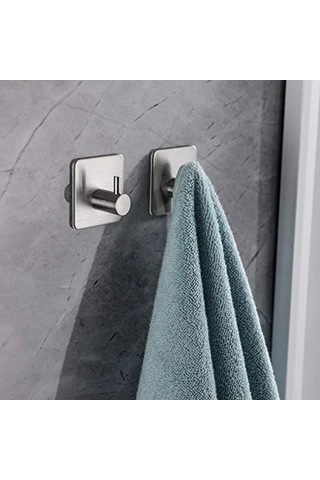 Paslanmaz Çelik Kendinden Yapışmalı 2 Adet Banyo Askısı Açık Ahşap