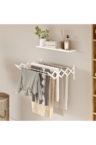 Akordiyon 70cm Çamaşır Kurutma Askısı Duvara Monte Katlanabilir Kurutmalık Banyo Balkon Beyaz Beyaz