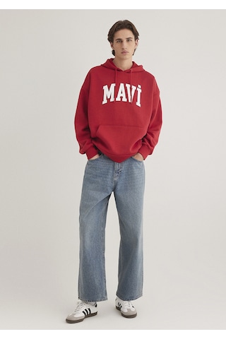 Mavi - Mavi Logo Baskılı Kapüşonlu Kırmızı Sweatshirt 067149-86417 Kırmızı