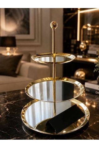 Qerhome 3 Katlı Paslanmaz Çelik Gold Lüks Sunumluk Gold