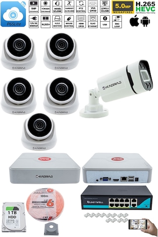 Ip Güvenlik Kamera Seti - 5 İç Mekan Ip Kamera, 1 Dış Mekan Ip Ka