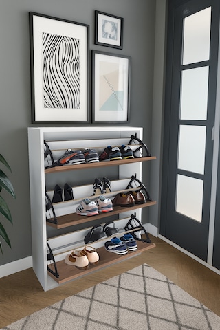 3 Bölmeli Ayakkabılık - Çam Ve Beyaz Çam-beyaz