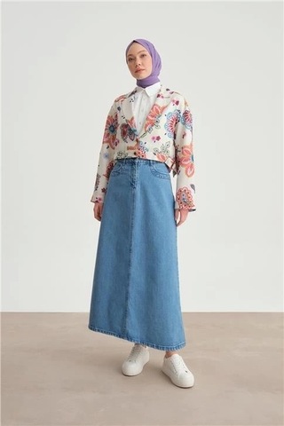 Armine Beli Tokalı Desenli Ceket 24y5407 Pembe Çok Renkli