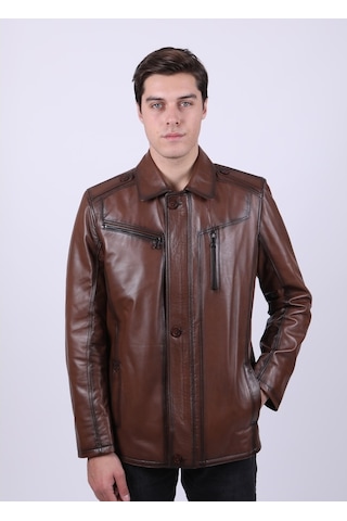 New Zaya Leather Erkek Açık Kahverengi Hakiki Deri Deri Mont Açık Kahverengi