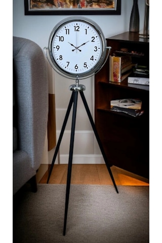 Krom Dekoratif Tasarım Tripod Ayaklı Saat Çok Renkli