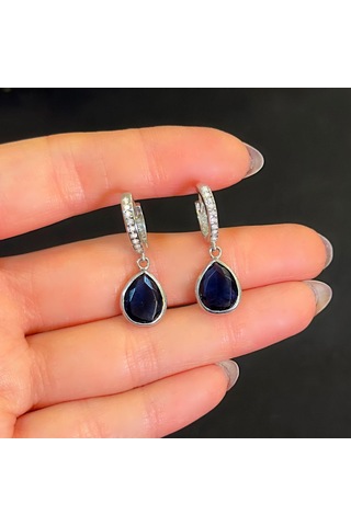 Stela Safir Damla Gümüş Küpe