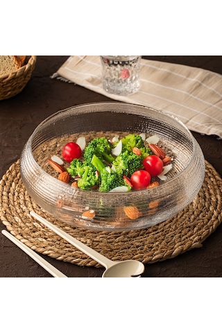 Porsima 4306 El Yapımı Büyük Boy Kaşıklı Cam Salata Kasesi 24 Cm