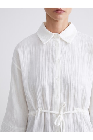 Lcwaıkıkı Classic Beyaz Dokulu Oversize Müslin Kadın Gömlek