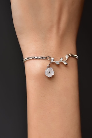 Papatya Silver 925 Ayar Gümüş Rodyum Kaplama Zirkon Taşlı Sedef Manolya Çiçeiği Bileklik