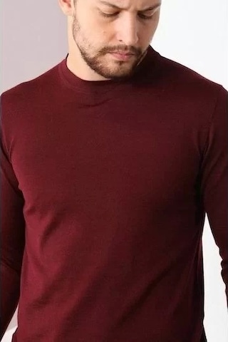 Blacktree Unisex Uzun Kol Biskilet Yaka Dokuma Triko - Bordo Bordo