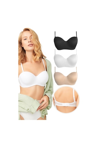 Cottonhill Balenli Toparlayıcı Dolgusuz Straplez Lotus Sütyen 3'lü Paket Çok Renkli